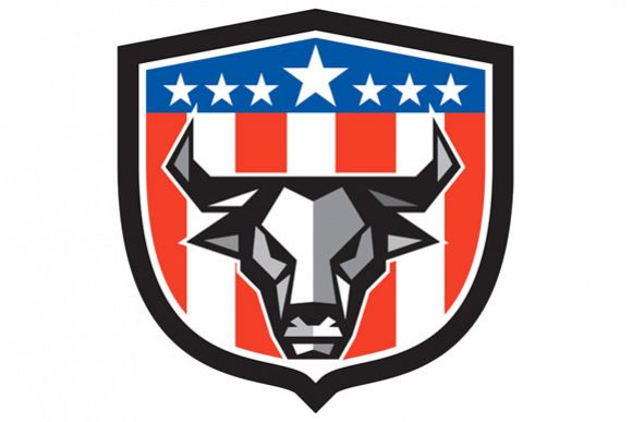 Bull Cow Head USA Flag Crest Low Polygon example image 1