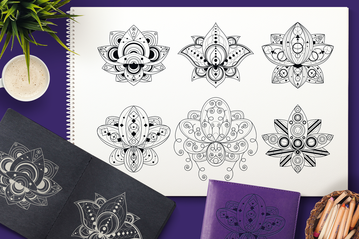 Geometric Lotuses Set example image 1