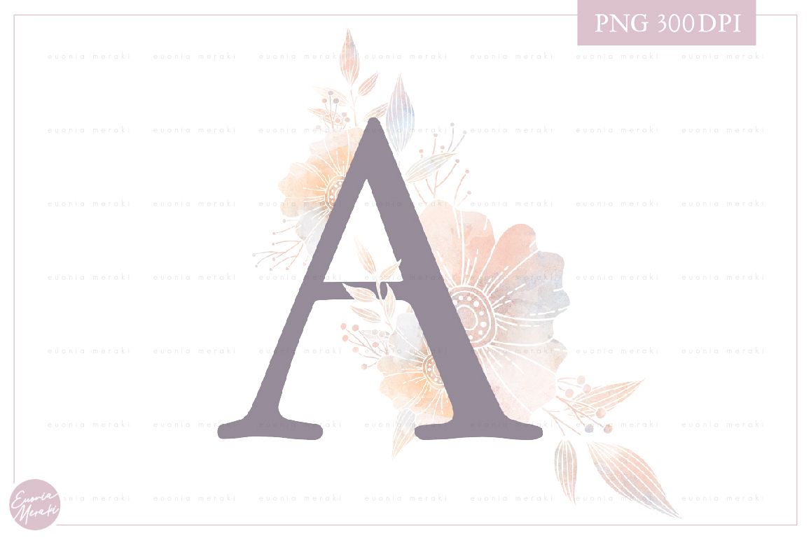 MONOGRAM Letter A Dusty Floral Monogram - Flower alphabet example image 1