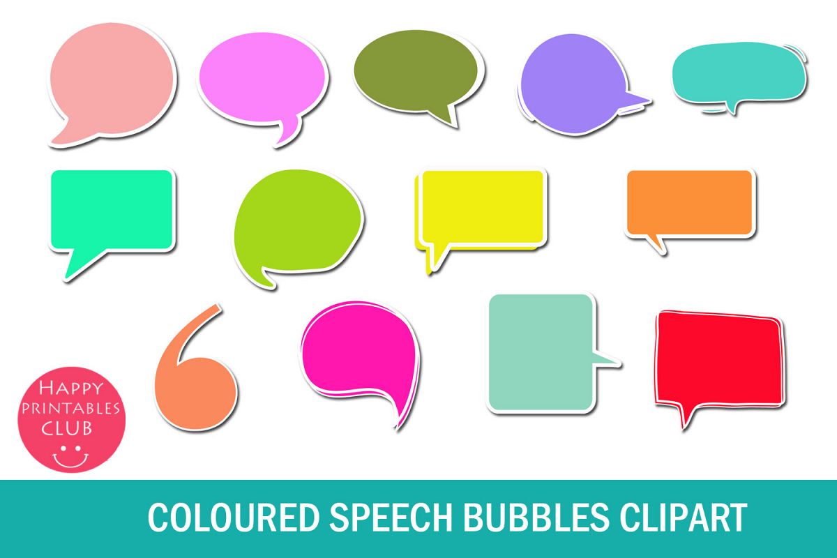 Coloured Speech Bubbles Clipart graphic relating to Printable Speech Bubbles identified as Coloured Speech Bubbles Clipart