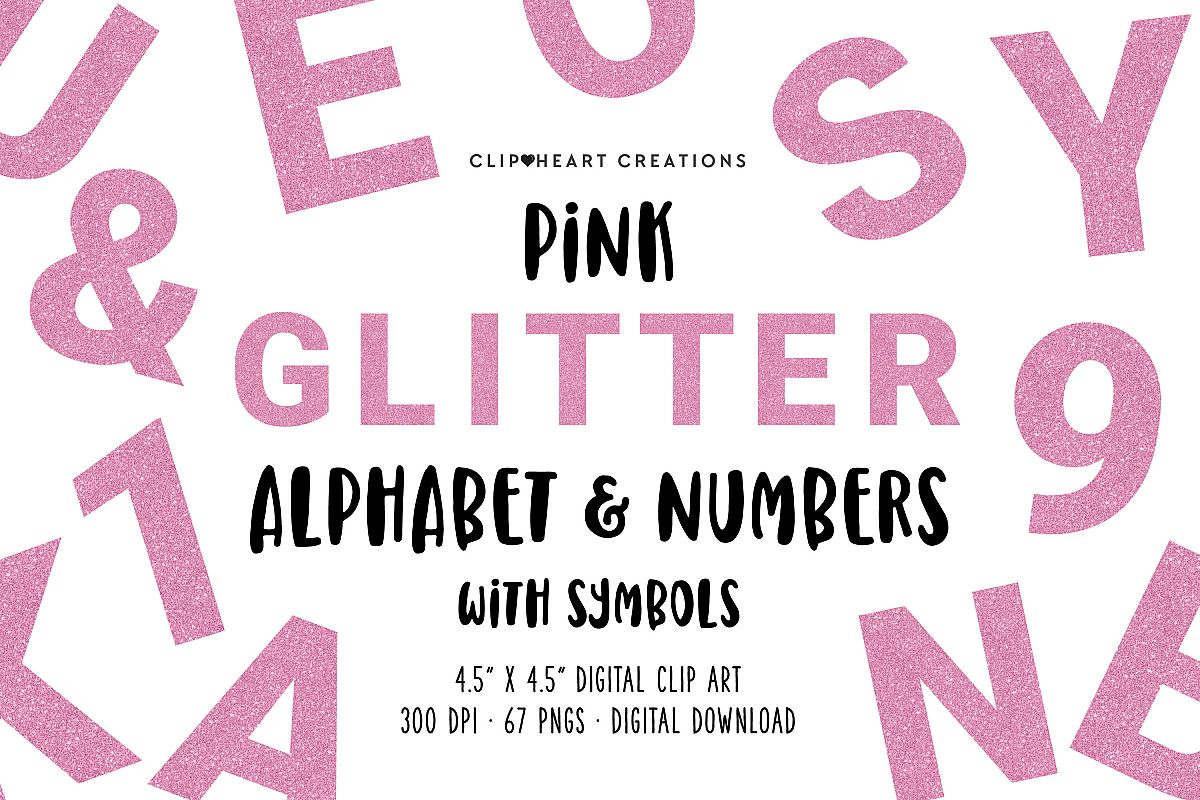 Pink Glitter Alphabet & Numbers with Symbols example image 1