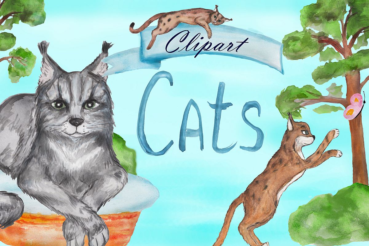 Grumpy cat clipart, savannah cat, lynx clipart, Maine coon example image 1