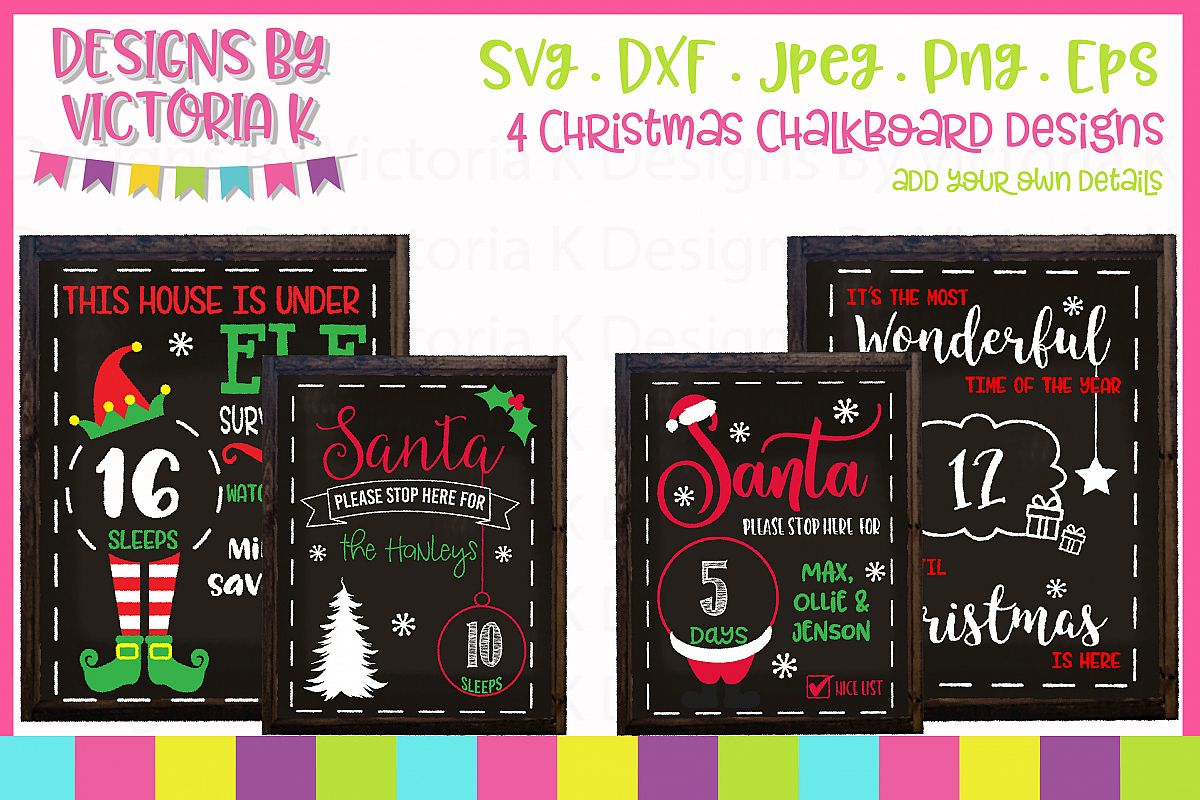 4 Christmas Countdown Chalkboard Designs, SVG, DXF, PNG example image 1