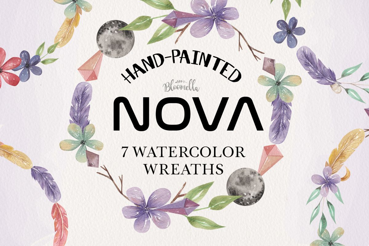 Nova 7 Wreaths Watercolor Flowers Moon Crystals Gems Florals example image 1