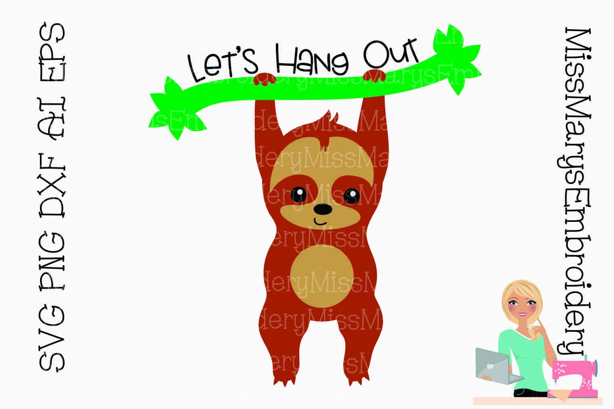 Let's Hang Out Sloth SVG Cutting File PNG DXF AI EPS example image 1