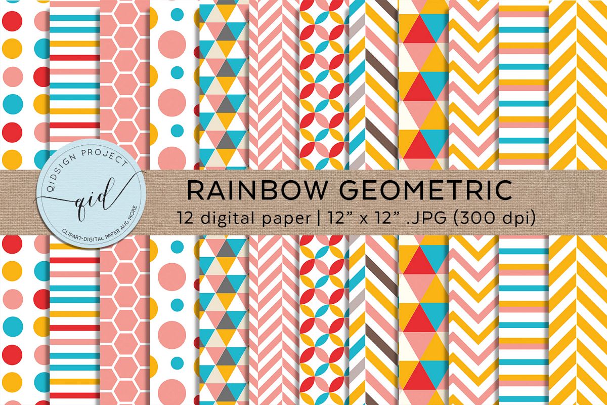 Rainbow Geometric Digital Paper Pattern example image 1