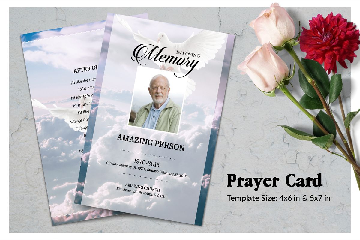 Dove and Sky Funeral Prayer Card Template example image 1