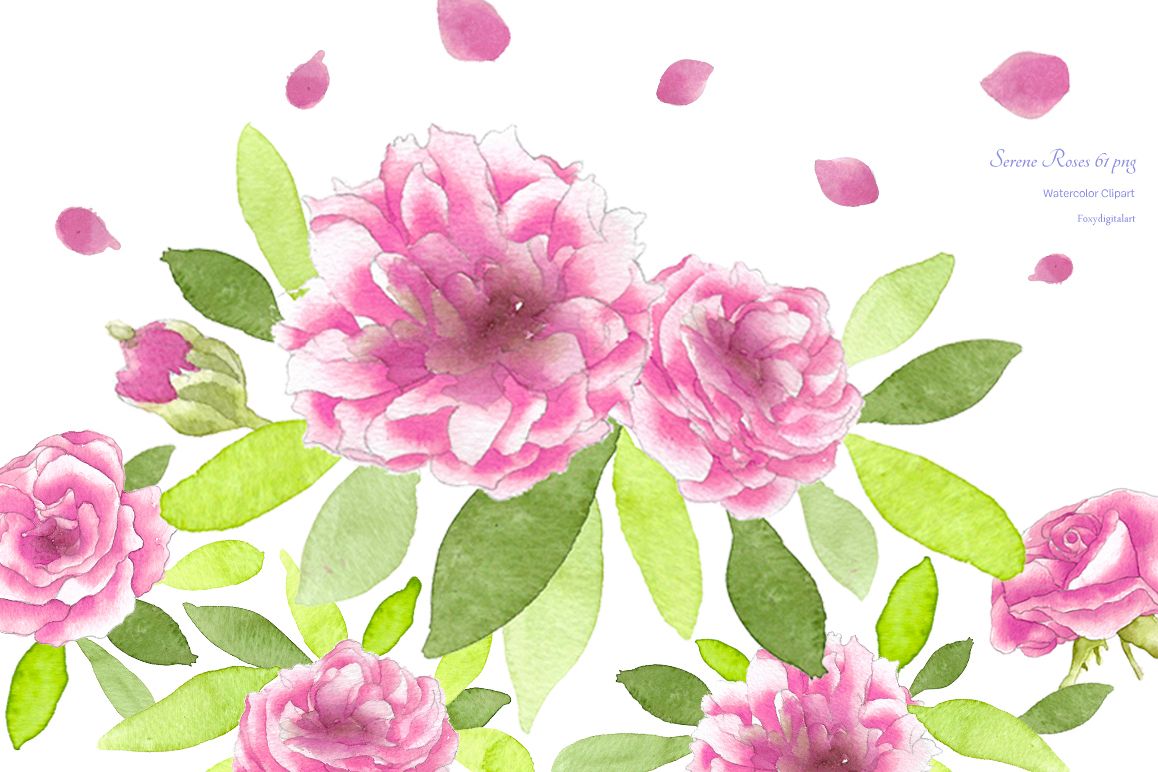Watercolor Flowers Roses Clipart example image 1