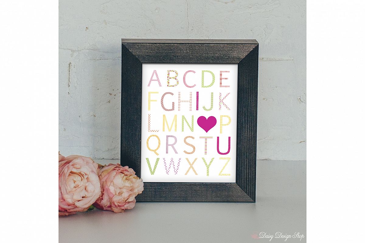 Art Print - Alphabet I Love You - Pink Yellow and Green - Nursery or Home 8x10 Printable example image 1