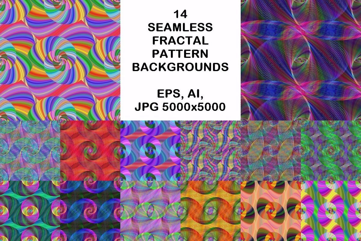 14 seamless fractal spiral pattern backgrounds (AI, EPS, JPG 5000x5000) example image 1
