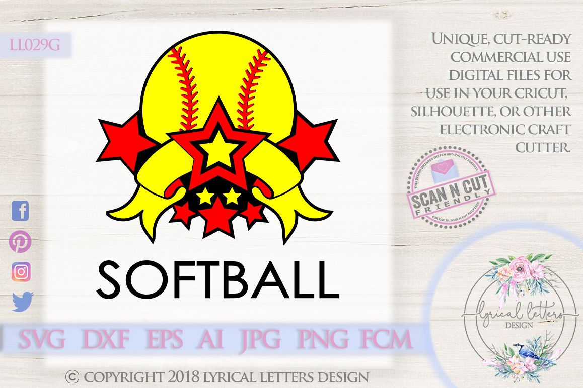 Softball Sports Banner with Stars SVG DXF FCM LL029G example image 1