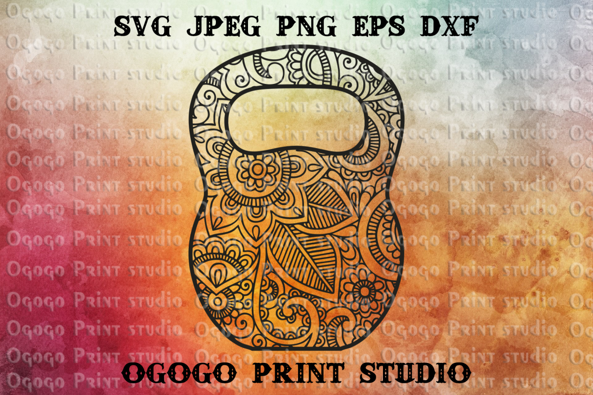 Kettlebell SVG, Mandala svg, Zentangle SVG, Crossfit svg example image 1