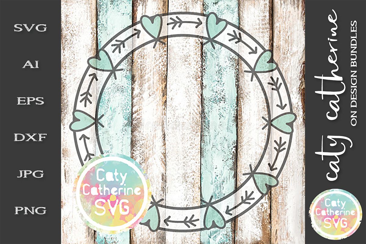Boho Heart And Arrow Monogram Frame SVG Cut File example image 1