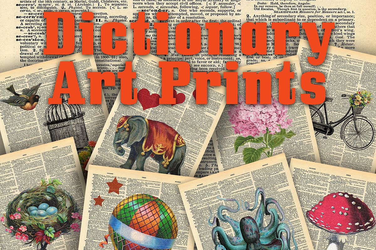 Vintage Dictionary Art Print Collection 24 Art Prints