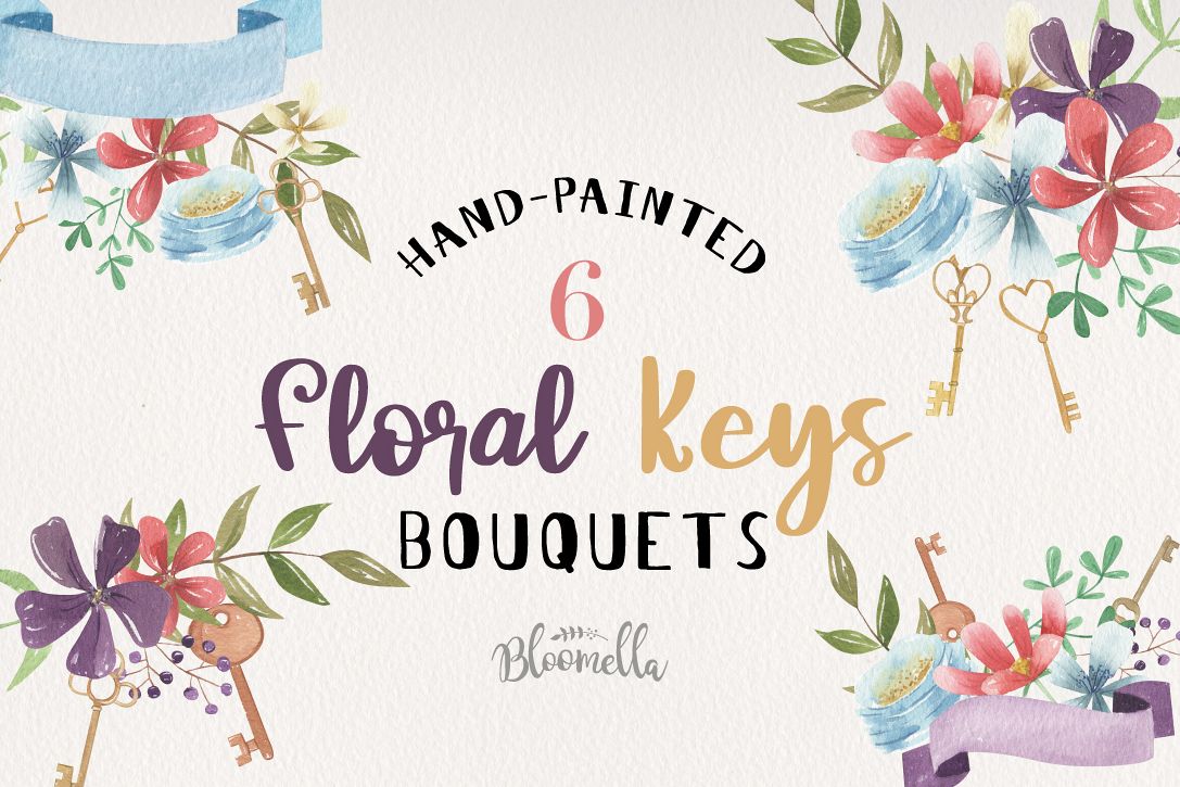 Floral Keys Bouquets Flowers Watercolor Flowers Love Heart example image 1