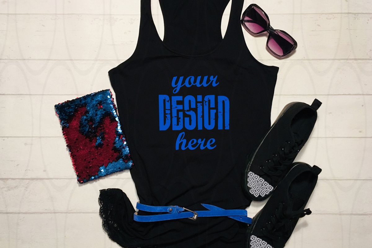 Slyled stock photo Black tank top for women Girls mockup example image 1