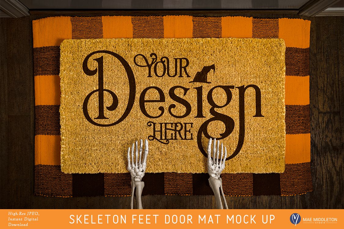 Halloween Door Mat mock up - Skeleton Feet example image 1