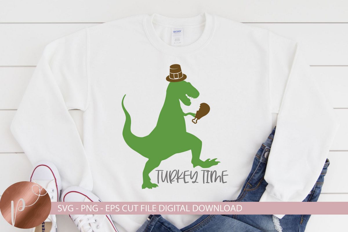 Turkey Time Svg, Thanksgiving Dinosaur Svg, Funny Saying example image 1