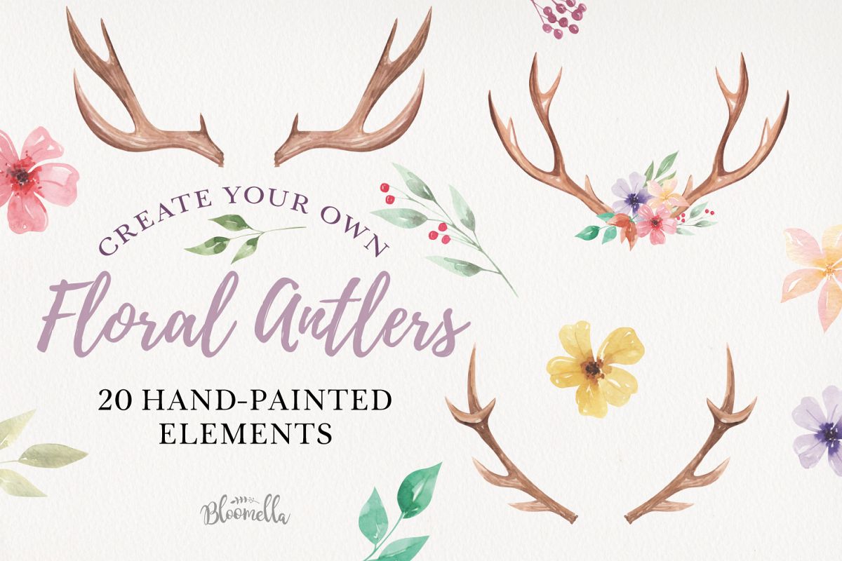Create Your Own Watercolor Elements Flowers Antlers Florals example image 1