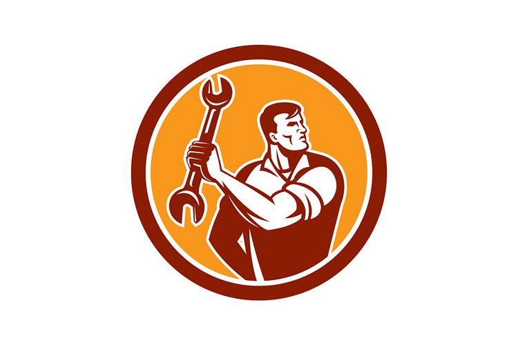 Mechanic Clinching Spanner Wrench Circle Retro example image 1