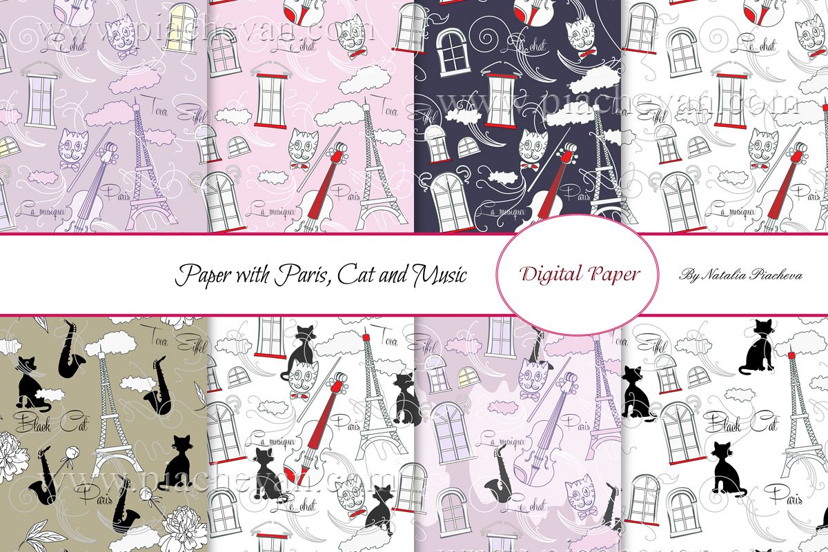 Digital Paper with Paris and Music example image 1