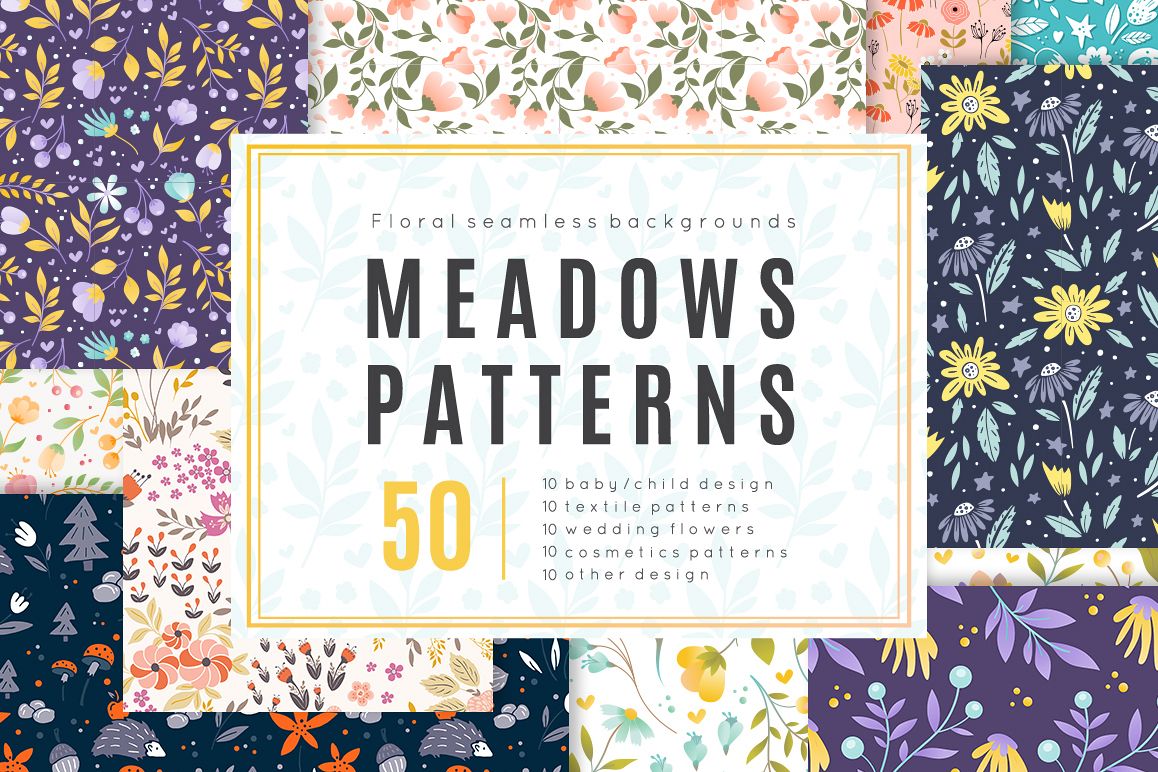 Meadow - 50 vector seamless patterns example image 1