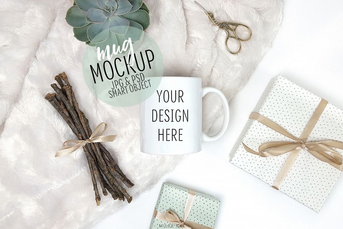 White coffee mug mockup, JPG & PSD example image 1