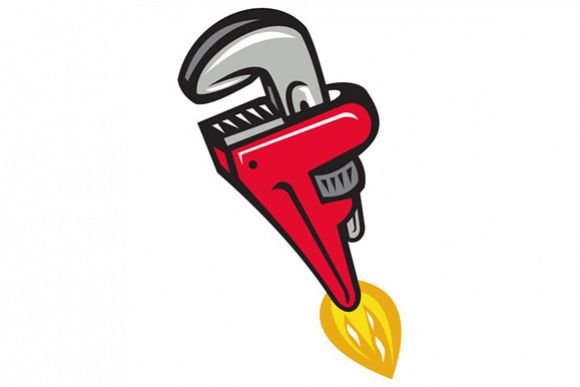 Pipe Wrench Rocket Booster Blasting Off Retro example image 1