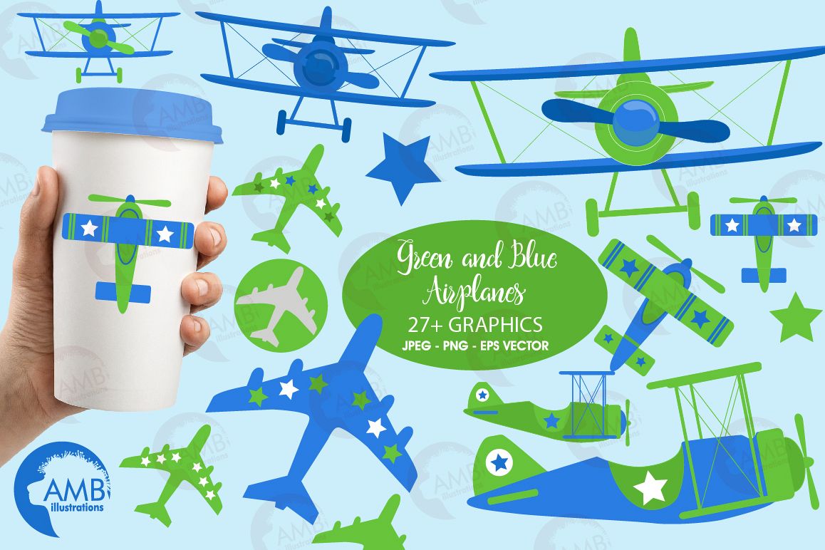 Airplane clipart, Airplane graphics, Biplane, Plane clipart, graphics, illustrations AMB-2270 example image 1
