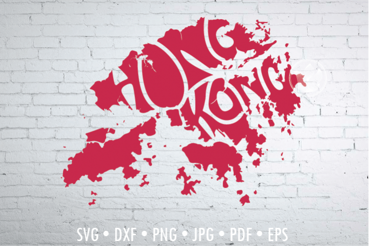 Hong Kong Word Art, Svg Dxf Eps Png Jpg, map shape example image 1