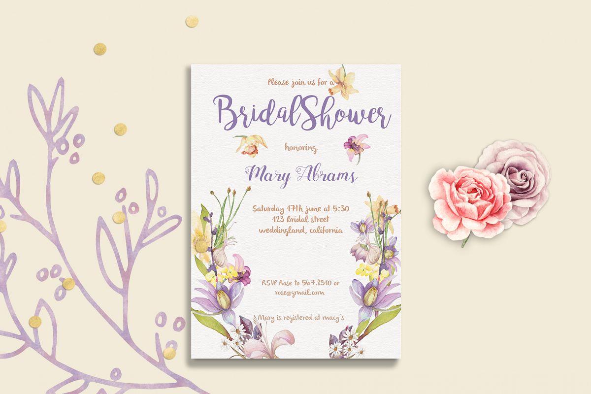 Floral Bridal Shower Invitation Card Template example image 1