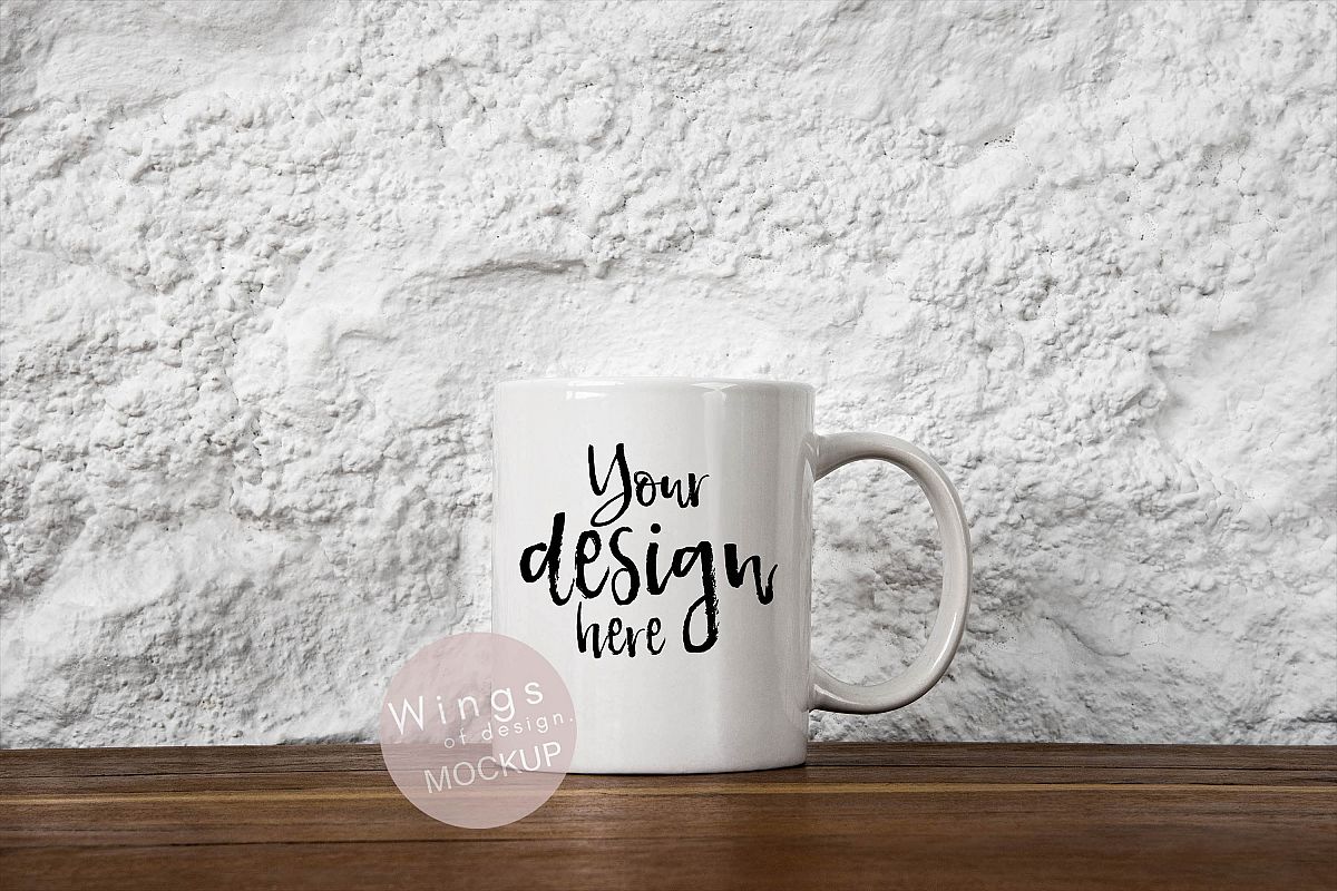 Blank White Mug Mockup PSD/JPEG Files - Rustic White Wall example image 1