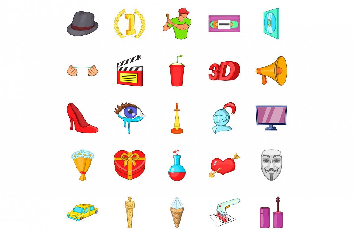 Celluloid icons set, cartoon style example image 1