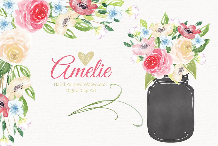 Watercolor hand painted purple bouquets clip arts example image 1