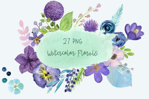 27 PNG Watercolor Florals Clip Art example image 1