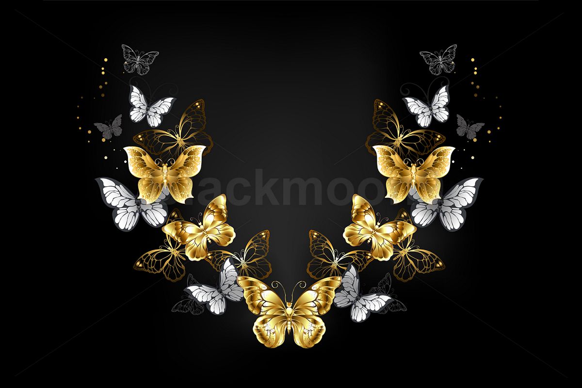 Symmetrical Pattern of Gold and White Butterflies example image 1