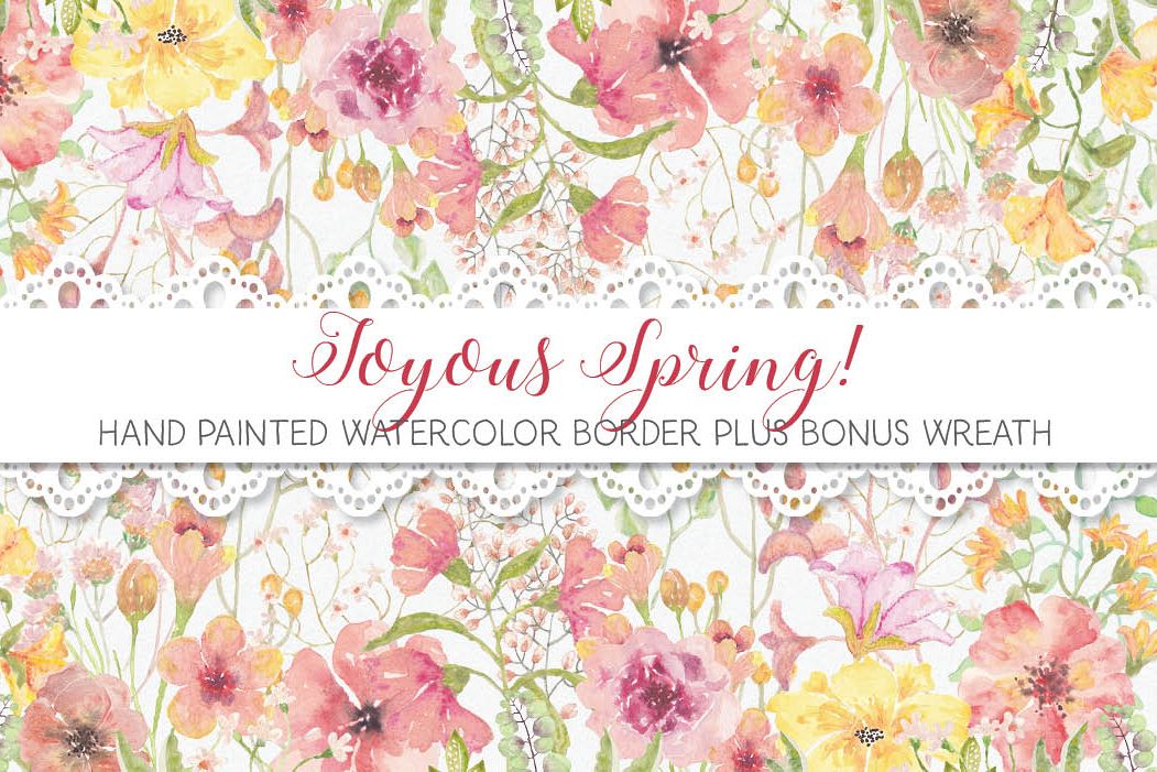 Watercolor border of joyful spring blooms example image 1