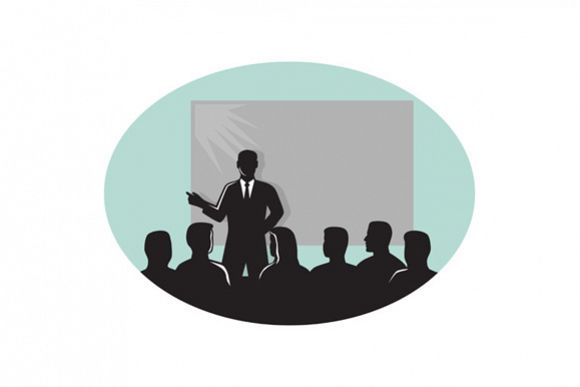 Speaker Audience Projector Screen Oval Woodcut example image 1