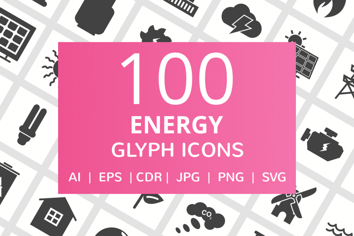 100 Energy Glyph Icons example image 1