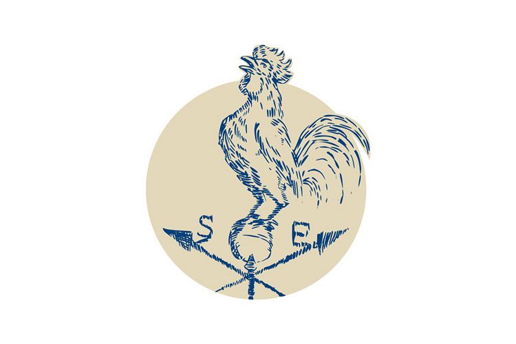 Rooster Cockerel Crowing Weather Vane Etching example image 1