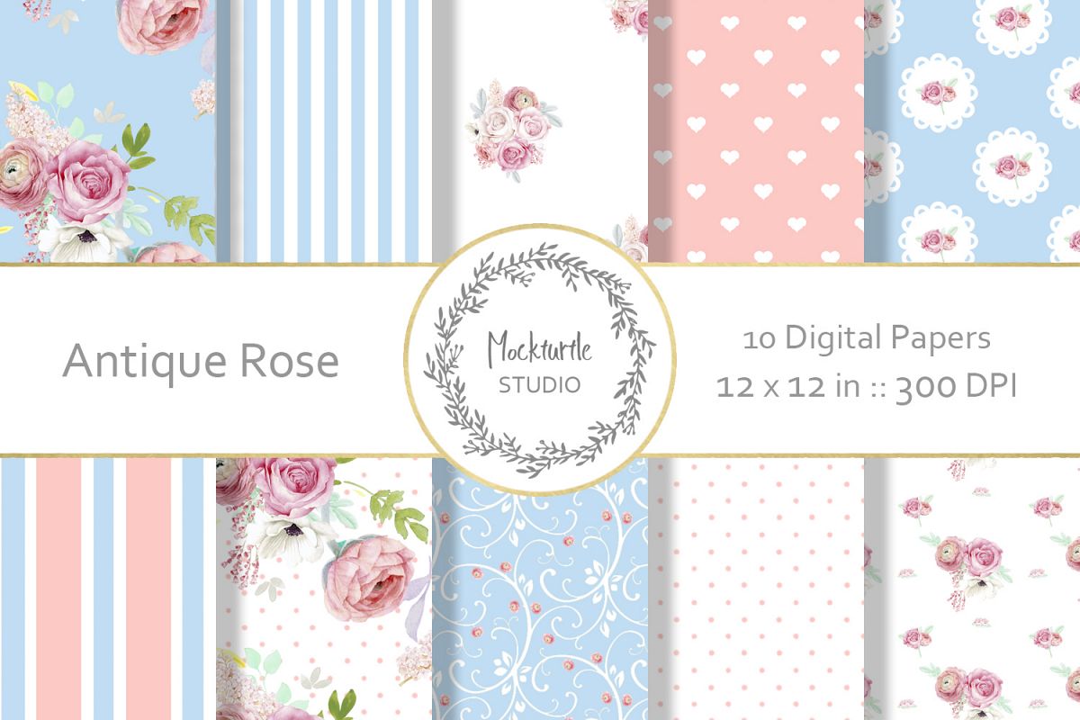 Antique Rose Floral digital paper example image 1