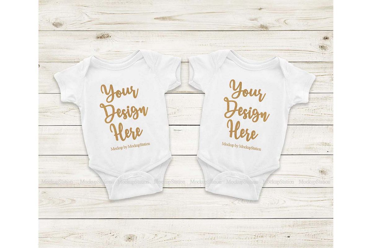 Matching Newborn White Baby Bodysuit Mock Up, Infant Mockup example image 1