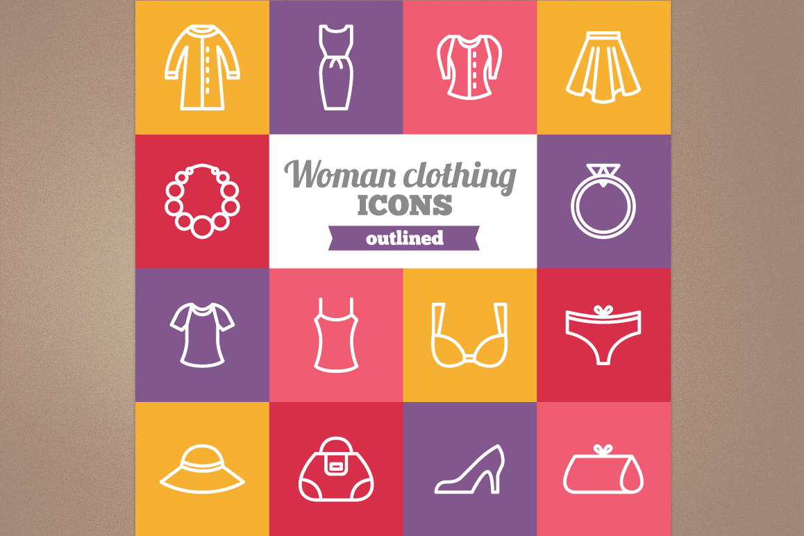Outlined Woman Clothing icons example image 1