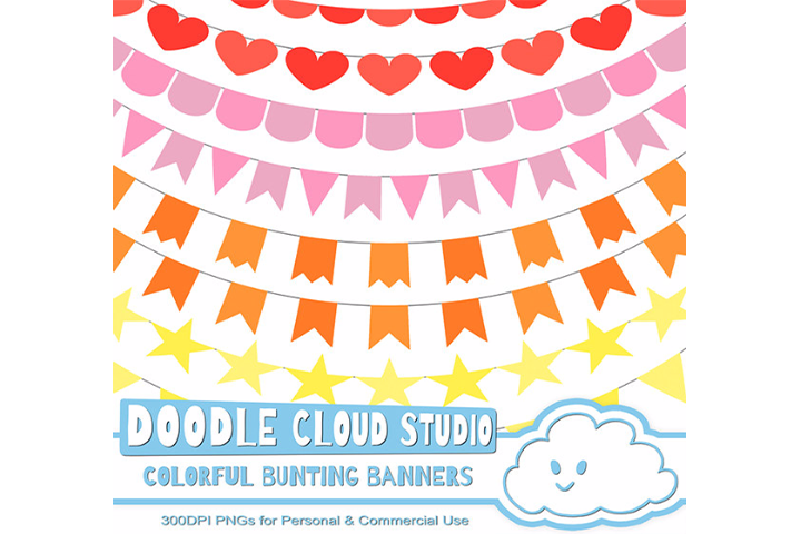 Colorful Bunting Banners Cliparts Red Orange Pink Yellow Flags