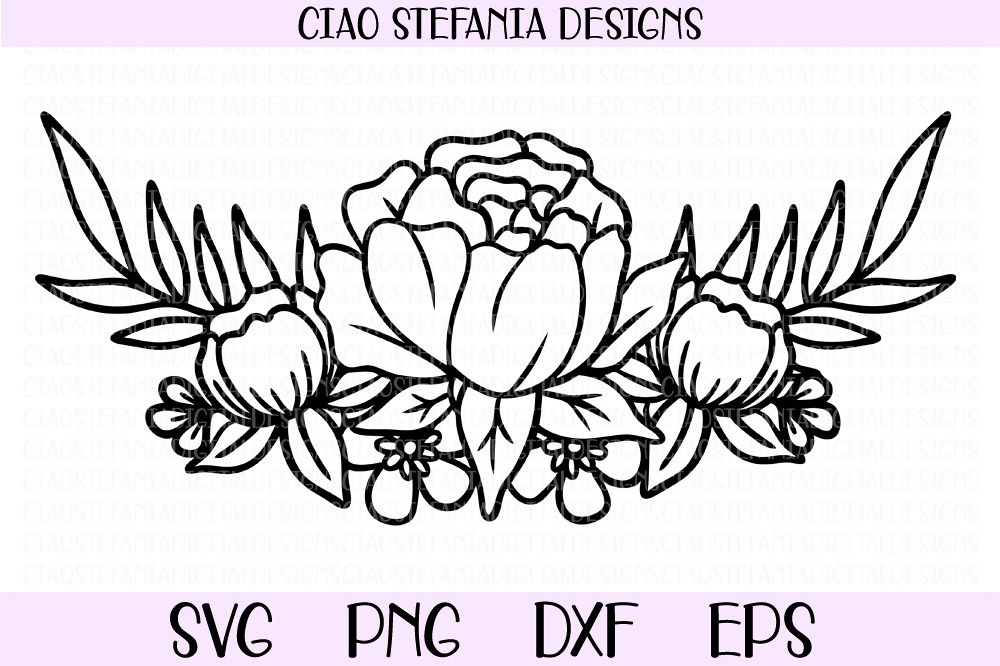 Download Peony Flower Bouquet Flowers Half Wreath SVG Cut File ...