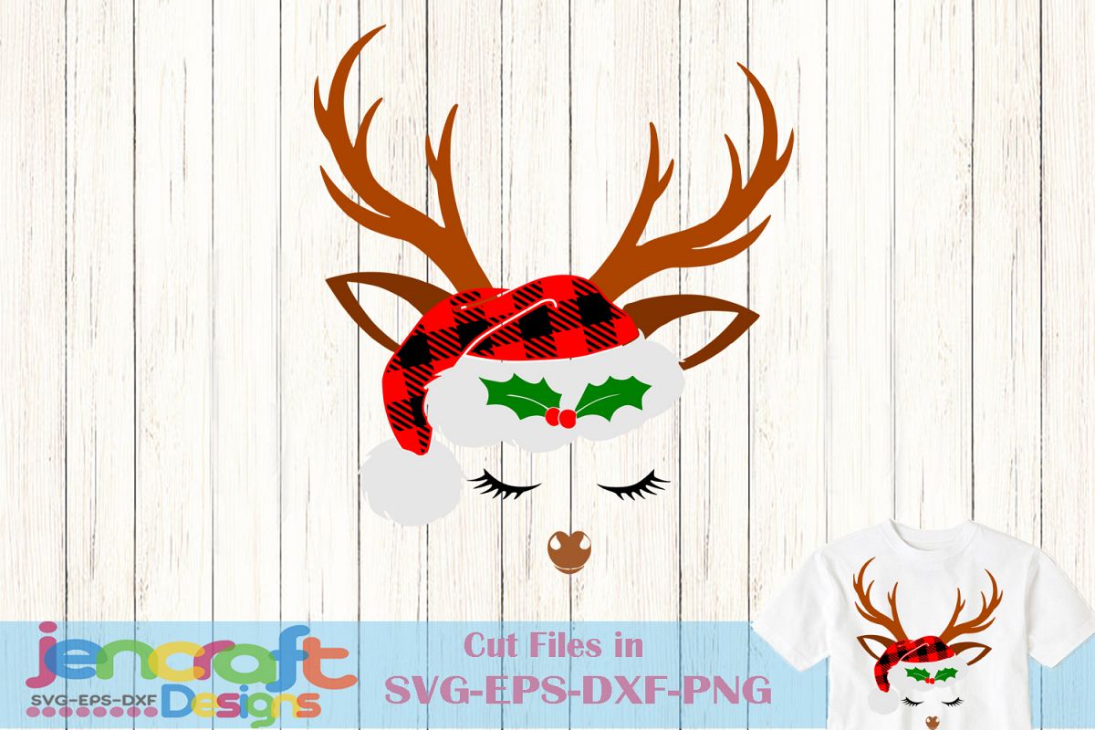 Download Reindeer SVG - Christmas Deer SVG Plaid Santa Hat Antlers ...