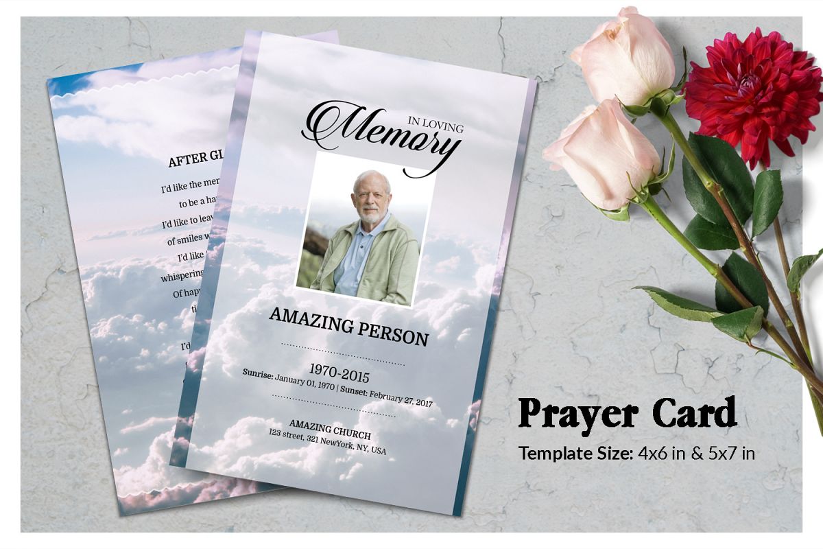 Sky Funeral Prayer Card Template example image 1
