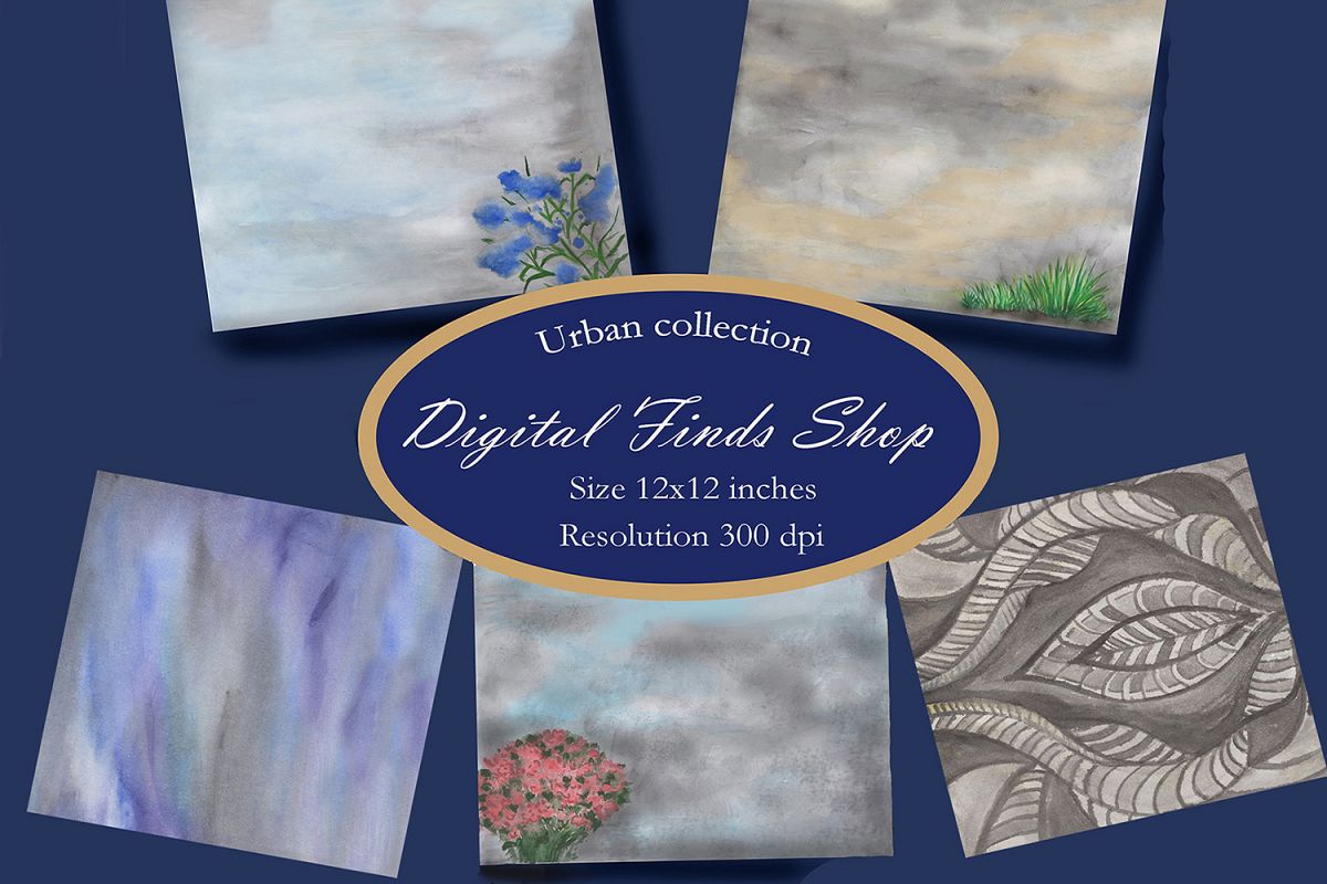 Grey background, watercolor grey digital paper pack example image 1