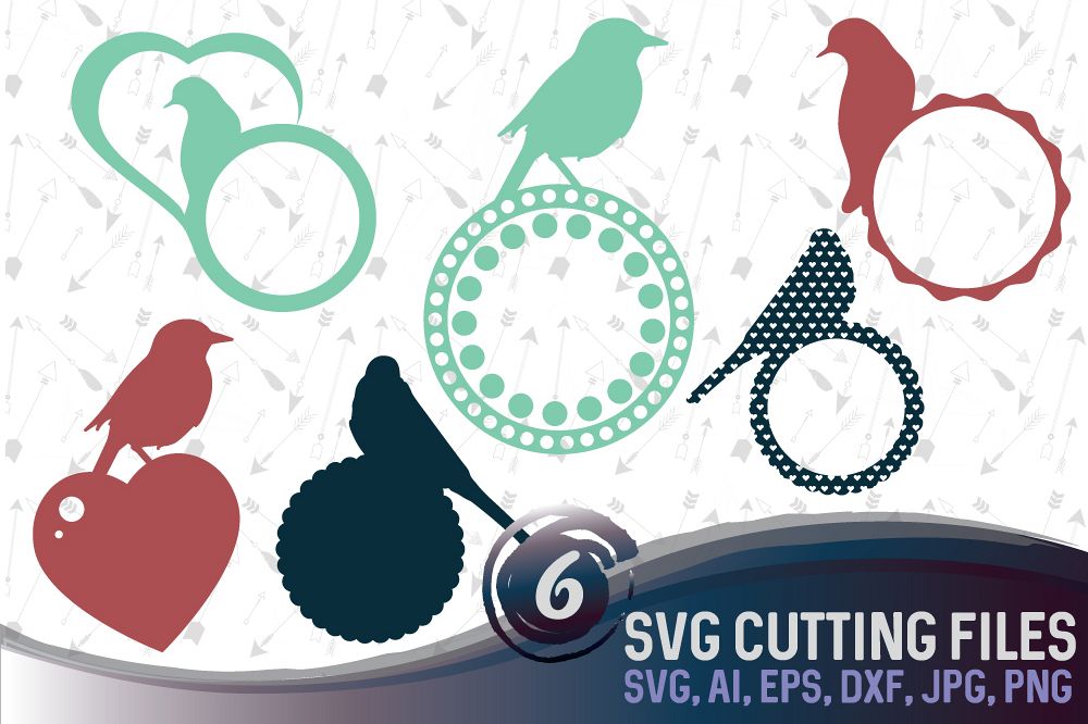 6 Bird monograms bundle - cutting files SVG, DXF, JPG, PNG, DWG, AI, EPS example image 1