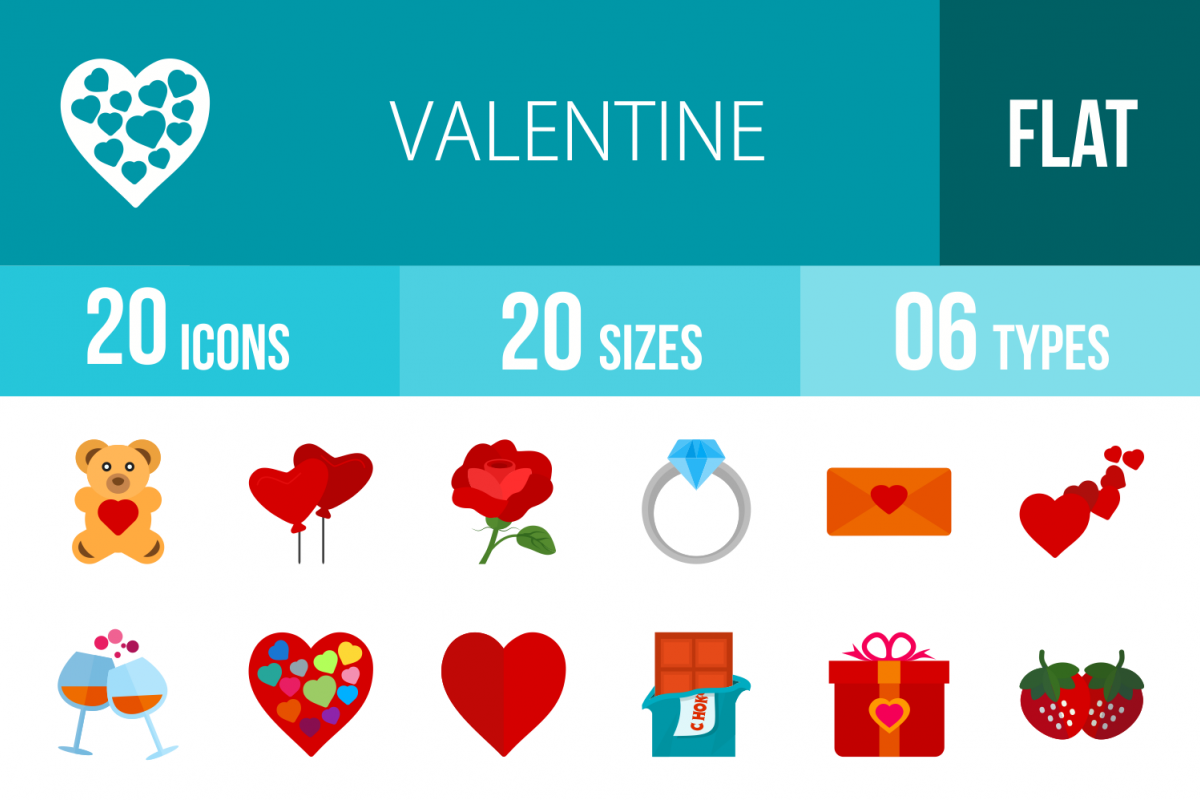 20 Valentine Flat Multicolor Icons example image 1